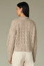 Oatmeal Long Sleeve Round Neck Pearl Edge Ribbed Finish Sweater Cardigan