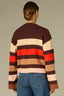 Chocolate Truffle Multi Stripe Drop Shoulder Long Wide Sleeve High Neck Wide Striped Open Front Sweater Cardigan