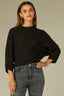 Black Three Quarter Dolman Drop Shoulder Sleeve Crew Neck Grid Stitch Straight Hem Sweater Top