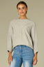 Heather Grey Three Quarter Dolman Drop Shoulder Sleeve Crew Neck Grid Stitch Straight Hem Sweater Top