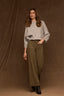 Forest Moss Contour Shape Technology High Rise Angled Dart Seams Double Button Zip Fly Patch Pockets Side Panels Emma Wide Leg Jean
