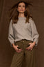Heather Grey Three Quarter Dolman Drop Shoulder Sleeve Crew Neck Grid Stitch Straight Hem Sweater Top