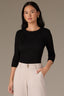 Black Below Elbow Sleeve Whipstitch Detail Round Neck Ribbed Sweater