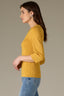 Golden Glow Below Elbow Sleeve Whipstitch Detail Round Neck Ribbed Sweater