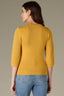 Golden Glow Below Elbow Sleeve Whipstitch Detail Round Neck Ribbed Sweater