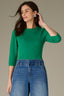 Golf Green Below Elbow Sleeve Whipstitch Detail Round Neck Ribbed Sweater