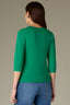 Golf Green Below Elbow Sleeve Whipstitch Detail Round Neck Ribbed Sweater