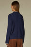 Navy Long Drop Shoulder Sleeve Mock Neck Contrast Whip Stitch Speckled Cable Knit Straight Hem Sweater Top