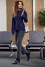 Navy Long Drop Shoulder Sleeve Mock Neck Contrast Whip Stitch Speckled Cable Knit Straight Hem Sweater Top