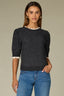 Charcoal Ecru Double Layer Elbow Puff Sleeve Double Layer Round Neck Scallop Edge Straight Banded Hem Sweater Top