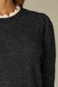 Charcoal Ecru Double Layer Elbow Puff Sleeve Double Layer Round Neck Scallop Edge Straight Banded Hem Petite Sweater Top