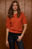 Sunrise Ecru Double Layer Elbow Puff Sleeve Double Layer Round Neck Scallop Edge Straight Banded Hem Sweater Top
