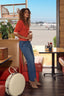 Sunrise Ecru Double Layer Elbow Puff Sleeve Double Layer Round Neck Scallop Edge Straight Banded Hem Sweater Top