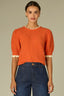 Sunrise Ecru Double Layer Elbow Puff Sleeve Double Layer Round Neck Scallop Edge Straight Banded Hem Petite Sweater Top