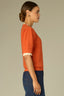 Sunrise Ecru Double Layer Elbow Puff Sleeve Double Layer Round Neck Scallop Edge Straight Banded Hem Sweater Top