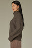 Heather Mocha Long Raglan Cuffed Sleeve Fold over Turtleneck Split Back Straight Hem Shimmer Thread Petite Sweater Top
