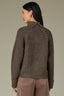 Heather Mocha Long Raglan Cuffed Sleeve Fold over Turtleneck Split Back Straight Hem Shimmer Thread Petite Sweater Top