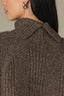 Heather Mocha Long Raglan Cuffed Sleeve Fold over Turtleneck Split Back Straight Hem Shimmer Thread Petite Sweater Top