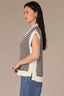 Off White Black Stripe Extended Shoulder Cap Sleeve Collar V-Neck Stripes Border Print Sweater