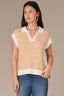 Off White Desert Dust Stripe Extended Shoulder Cap Sleeve Collar V-Neck Stripes Border Print Sweater