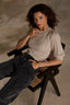 Stone Pleated Cinched Elbow Sleeve Round Neck Banded Hem Scallop Edge Detail Open Work Sweater Top
