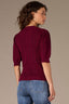Wild Plum Pleated Cinched Elbow Sleeve Round Neck Banded Hem Scallop Edge Detail Open Work Sweater Top