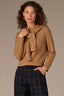Caramel Latte Long Sleeve Round DoubleLayer Neck Twofer Front Tie Open Work Pointelle Sweater