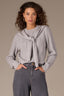 Heather Grey Long Sleeve Round DoubleLayer Neck Twofer Front Tie Open Work Pointelle Sweater