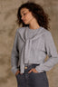 Heather Grey Long Sleeve Round DoubleLayer Neck Twofer Front Tie Open Work Pointelle Sweater