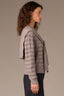 Heather Brown Rose Smoke Multi Stripe Long Sleeve Round DoubleLayer Neck Twofer Front Tie Open Work Pointelle Sweater