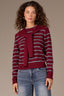 Garnet Grey  Stripe Long Sleeve Round DoubleLayer Neck Twofer Front Tie Open Work Pointelle Sweater
