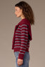 Garnet Grey  Stripe Long Sleeve Round DoubleLayer Neck Twofer Front Tie Open Work Pointelle Sweater