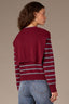 Garnet Grey  Stripe Long Sleeve Round DoubleLayer Neck Twofer Front Tie Open Work Pointelle Sweater
