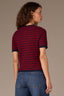 Fired Brick Navy Stripe Short Sleeve Round Neck Half Button Placket Scaalop Edge Stripe Pointelle Sweater