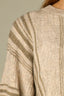 Oatmeal Oyster Mushroom Three Quarter Pleated Dolman Blouson Sleeve Round Neck Striped Banded Hem Sweater Top