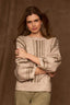 Pleated Dolman Blouson Sleeve Round Neck Banded Striped Sweater