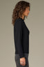 Black Long Sleeve Lettuce Edge Beaded Trim High Mock Neck Banded Hem Sweater Top
