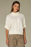 Off White Below Elbow Dolman Sleeve Rolled Turtleneck Split Back Cable Stitch Front Straight Hem Sweater Top