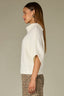 Off White Below Elbow Dolman Sleeve Rolled Turtleneck Split Back Cable Stitch Front Straight Hem Sweater Top