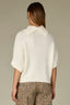 Off White Below Elbow Dolman Sleeve Rolled Turtleneck Split Back Cable Stitch Front Straight Hem Sweater Top