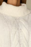 Off White Below Elbow Dolman Sleeve Rolled Turtleneck Split Back Cable Stitch Front Straight Hem Sweater Top