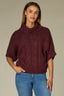 Maroon Below Elbow Dolman Sleeve Rolled Turtleneck Split Back Cable Stitch Front Straight Hem Sweater Top