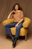 Elbow Blouson Sleeve Round Neck Button Placket Faux Collar Sweater