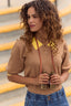 Elbow Blouson Sleeve Round Neck Button Placket Faux Collar Sweater