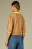 Golden Sugar Merigold Elbow Puff Blouson Sleeve Round Neck Buttoned Placket Faux Printed Collar Contrast Tipping Straight Banded Hem Sweater Top