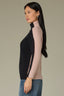 Black Mahogany Rose Long Cuffed Drop Shoulder Sleeve Turtleneck Color Block Seaming Detail Straight Hem Mixed Media Sweater Top