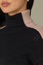 Black Mahogany Rose Long Cuffed Drop Shoulder Sleeve Turtleneck Color Block Seaming Detail Straight Hem Mixed Media Sweater Top