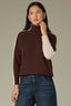Brown Cream Long Cuffed Drop Shoulder Sleeve Turtleneck Color Block Seaming Detail Straight Hem Mixed Media Sweater Top