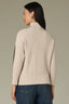 Brown Cream Long Cuffed Drop Shoulder Sleeve Turtleneck Color Block Seaming Detail Straight Hem Mixed Media Sweater Top
