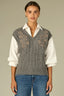 Off White Charcoal Multi Elbow Blouson Drop Shoulder Sleeve Collared V-Neck Floral Embroidery Straight Banded Hem Twofer Petite Sweater Vest Top